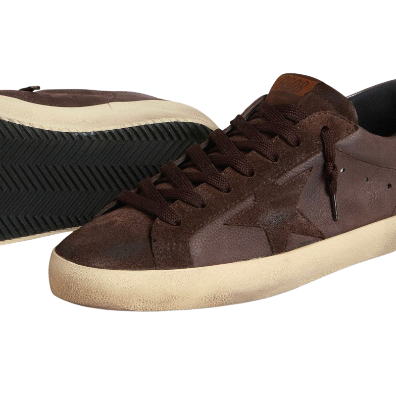 Golden Goose Super-Star LTD in brown nubuck with suede star and purple leather heel tab(Men)