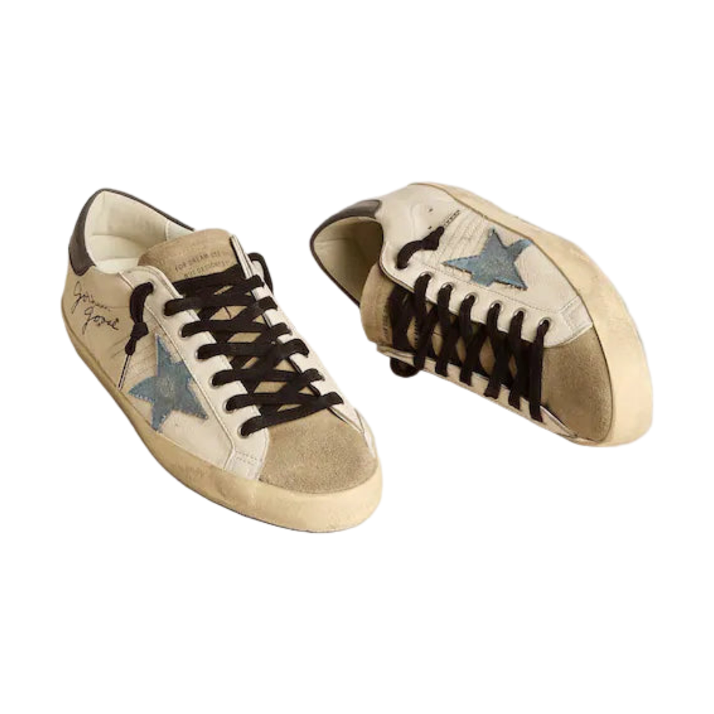 Golden goose Super-Star in nappa leather with light blue suede star and gray leather heel tab