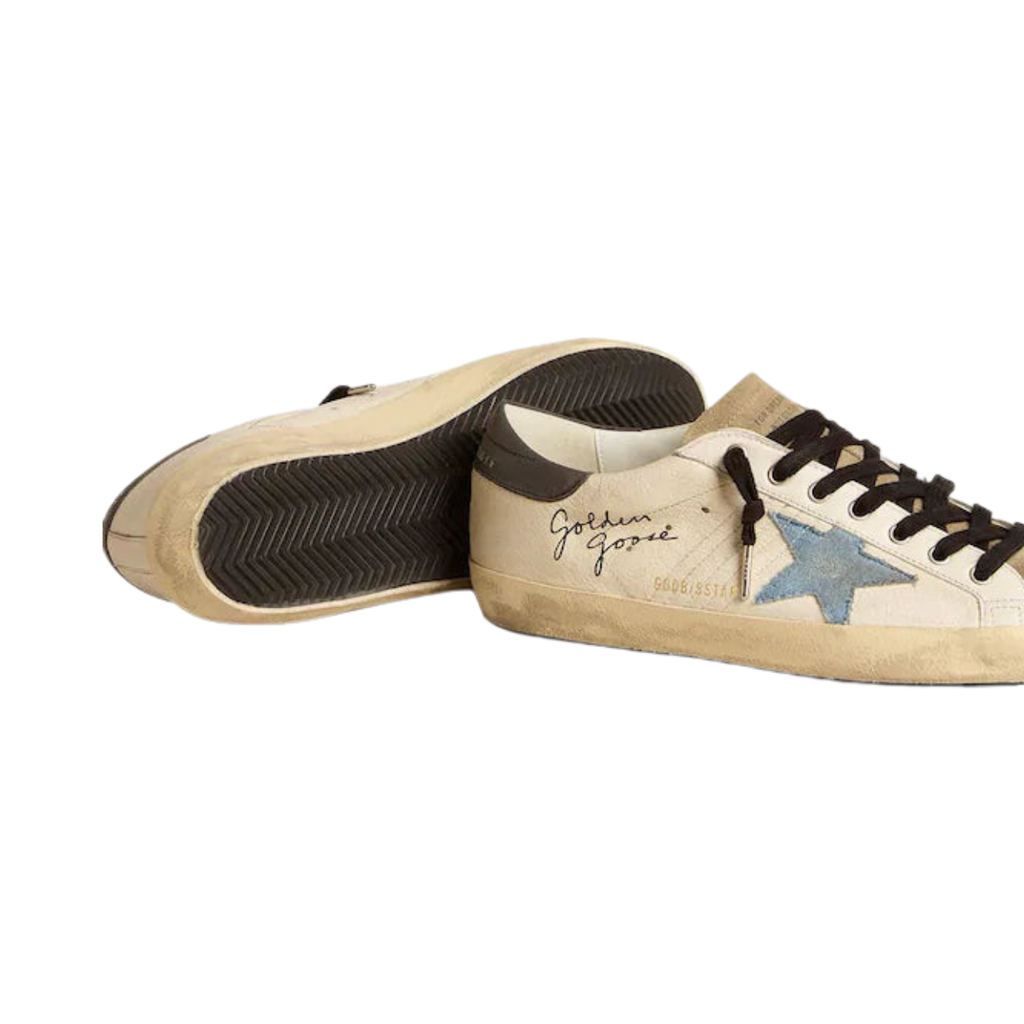 Golden goose Super-Star in nappa leather with light blue suede star and gray leather heel tab
